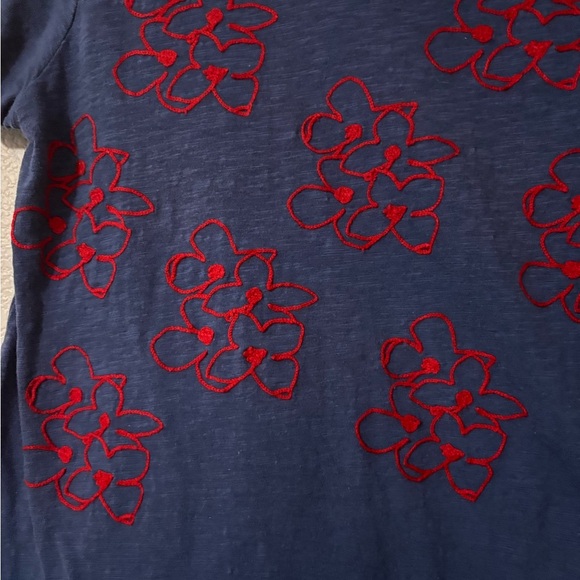 Philosophy Blue Mini T Shirt Dress with Red Embroidered Flowers. 100% Cotton - Picture 3 of 11